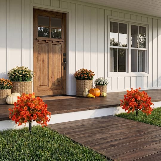 26" UV Resistant Autumn Artificial Fall Daisy Bush with Integrated Ground Stakes, 2ct.